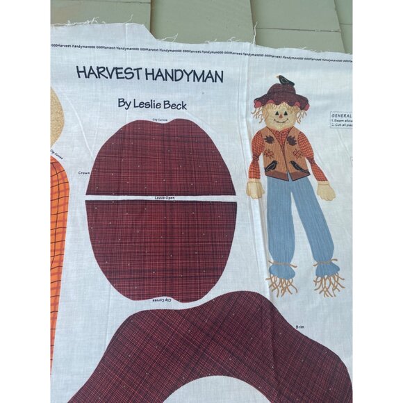 Scarecrow "Harvest Handyman" Fabric Panel by Leslie Beck Cut & Sew Crafts Vtg - Picture 7 of 7